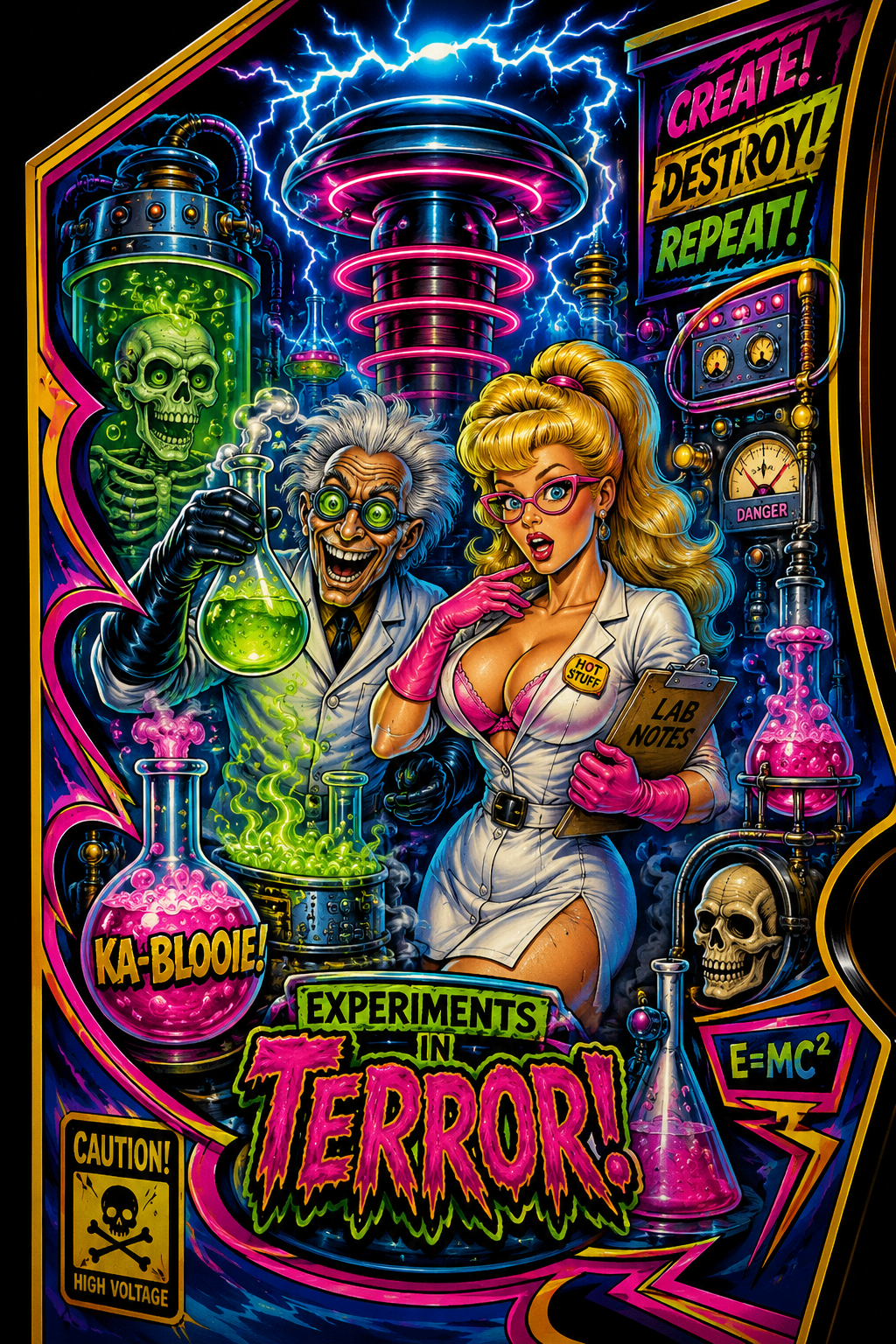 Jiggle Physics Lab arcade cabinet art — Experiments in Terror