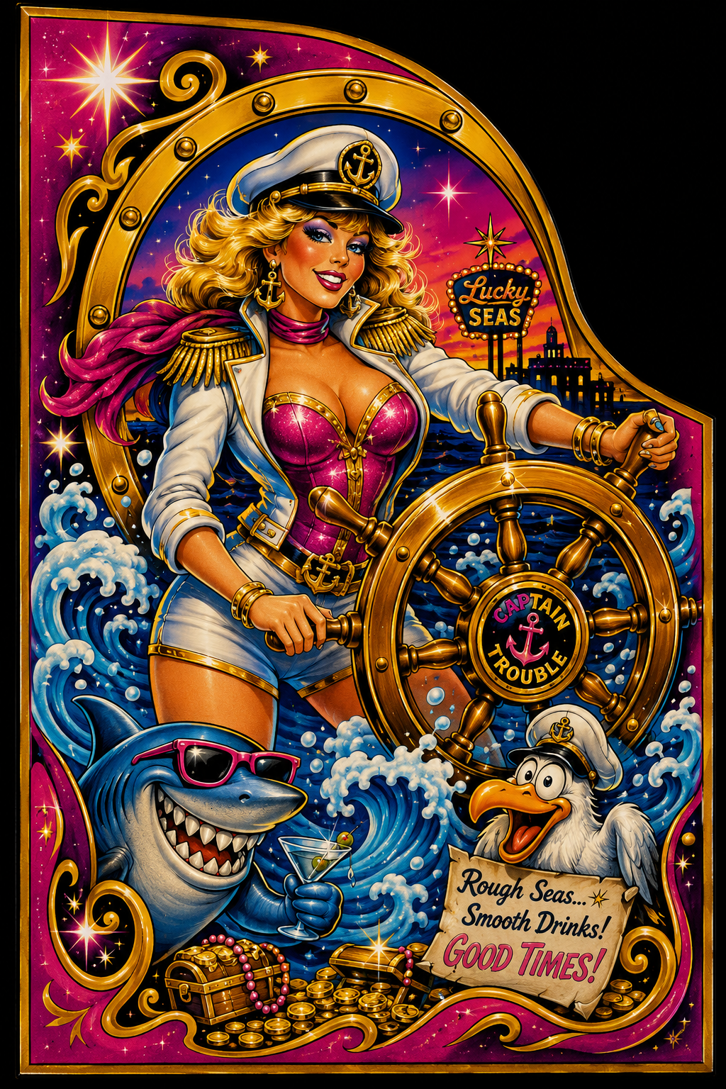 Motorboat Mayhem arcade cabinet art