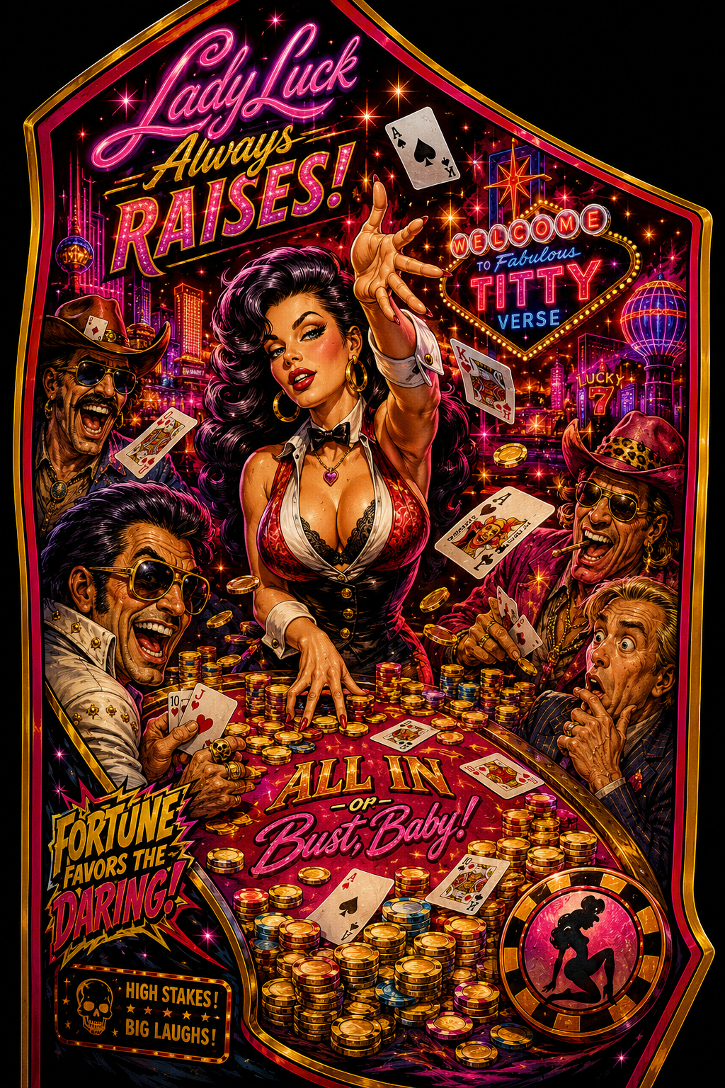 Strip Poker Showdown arcade cabinet art — Lady Luck Always Raises